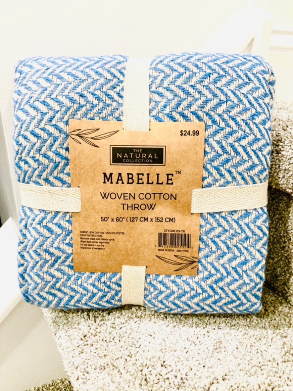 🌺Mabelle Woven Cotton Throw - Blue & Cream🌺